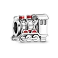 Vintage silver steam train locomotive charm with red enamel for DIY charm bracelets - H12 / Standard Spec