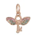 Rose gold winged key charm with pink and green enamel wings for DIY bracelets - H30 / Standard Spec