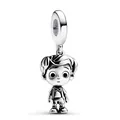 Detailed polished silver cartoon boy character charm bead for DIY jewelry bracelets - H40 / Standard Spec