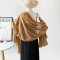 Pañuelo de algodón y lino en marrón liso con textura arrugada, ideal para protegerse del sol. - Rm89001 - Marrón / 180*90CM