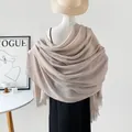 Chal bufanda plisada beige liso de mezcla de algodón y lino protección solar 180x90cm - Rm89001 - Albaricoque / 180*90CM