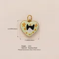 Heart-shaped stainless steel pendant featuring a cat and flower enamel design detail - Black Bow