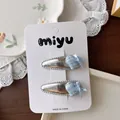Silver hair clip with light blue plaid bow and leather finish for girls and kids - Heart Plaid BB Hair Clips