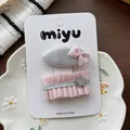 Sweet 2pcs silver and pink bow hair clip set with star detail for girls and kids - Oval Bow BB Hair Clips