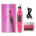 Pink portable electric nail drill kit for manicure and pedicure with 6 bits and USB cable - Usb Copper Connector (cardboard Box)