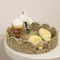 Handgeweven ronde opbergmand van gras met geschulpte rand voor interieurdecoratie - Fruitschaal Met Zeewierrand 33 X 7 Cm
