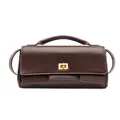 Elegant dark brown synthetic leather crossbody bag with minimalist gold twist lock - Brown