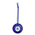 Handmade blue glass evil eye hanging pendant ornament with blue cord for good luck and protection - BE197BU03