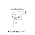 Detailed diagram showing measurements of the gold evil eye and ship wheel safety pin brooch. - X0397
