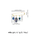 Detail view showing measurements and weight for Evil Eye and Hamsa Hand safety pin brooch - X0396