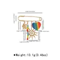 Gold safety pin brooch with rainbow heart and sun charms including size dimensions - X0413 Heart