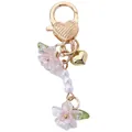 Delicate gold heart keychain featuring iridescent pink flowers and white pearls charm - Pink Lily Heart (Double Petals)