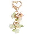 Sweet heart-shaped clasp keychain with delicate white flowers and butterfly bag charm - Double Light Green (Double Petals)