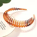 Elegante cerchietto ondulato in tartaruga ambrata con denti per acconciatura e trucco - Piccola Fascia Ondulata Per Capelli - Colore Ambra
