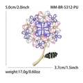 Vintage hydrangea flower brooch with purple crystals and gold stem with measurements - Purple