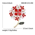 Red and pink hydrangea flower brooch with size and weight annotations - Red