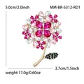 Elegant hydrangea floral brooch featuring pink and white crystals with size dimensions - Rose Red