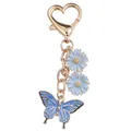 Sweet blue butterfly and daisy keychain with gold heart-shaped lobster clasp variant. - Dark Blue Butterfly