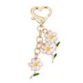 Sweet gold heart lobster clasp keychain with three delicate white daisy flower charms - White Small Flower String