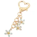 Sweet gold heart-clasp keychain featuring three charming mint green enamel flower charms - Blue and White Lily