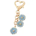 Golden heart-shaped clasp keychain featuring light blue daisy charms for floral gift - Blue Daisy String