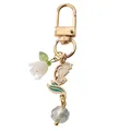 Elegant lily of the valley keychain with a golden lobster clasp and a crystal bead. - Lily of the Valley Crystal Bead