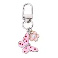 Sweet pink enamel butterfly metal keychain with flower pendant and secure lobster clasp - Pink Dotted Butterfly
