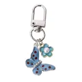 Blue butterfly and flower charm metal keychain with silver lobster clasp pendant accessory - Blue Dotted Butterfly