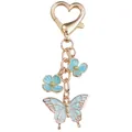 Sweet light blue butterfly and flower metal keychain with gold heart lobster clasp - Light Blue Butterfly