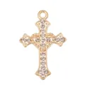 Eleganter goldener Kreuzanhänger aus Legierung mit funkelnden Strasssteinen und Herzmotiv - Hohlherz Strass Kreuz Stil (px1289-11)
