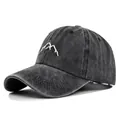 Dark gray washed cotton baseball cap featuring minimalist white mountain embroidery design - Adjustable / Classic Style / Washed Black (CB343-1)