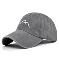 Washed grey cotton baseball cap featuring a premium white mountain embroidered design - Adjustable / Classic Style / Grey (CB343-4)