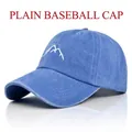 Premium blue washed cotton baseball cap featuring white mountain silhouette embroidery - Adjustable / Classic Style / Blue (CB343-6)