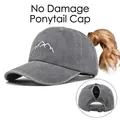 Grey washed cotton baseball cap with mountain embroidery and ponytail hole design - Adjustable / Ponytail Style / Grey (CC650-6)