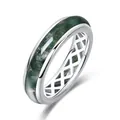 Elegante anillo de plata de ley S925 con incrustación de ágata de musgo natural - US8# / Estilo de moda retro (RG025245) / Musgo Verde