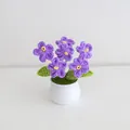 Arrangement de fleurs de myosotis violets crochetés à la main dans un petit pot blanc - Violet