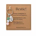 Handmade natural gemstone bead keychain with inspirational message tag and gift card - 4037