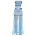 Elegant blue striped tube top and sheer mesh maxi skirt two-piece set for women's wear - S / Blue