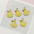 Set of five cute yellow duck enamel charms for DIY jewelry making and keychain accessories - Silver Yellow Duck