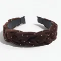 Elegant braided brown velvet headband embellished with shimmering crystal rhinestones - Coffee Rhinestone Style