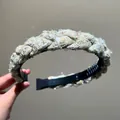 Elegant braided tweed headband with shimmering sequins for autumn and winter - Beige Sequin Braided Style