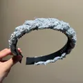 Elegant grey braided fabric headband with shimmering sequin details and soft velvet trim - Gray Sequin Braided Style