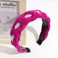 Elegant fuchsia braided velvet headband with white pearls and chic embossed pattern - Rose Red