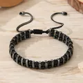 Pulsera de cuentas de hematita de doble fila con cordón trenzado negro ajustable moda - Zj16943 Negro