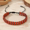 Pulsera de doble fila de cuentas de ágata roja y hematita con cordón negro ajustable - Zj16944 Rojo