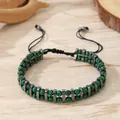 Pulsera de doble fila de malaquita verde y hematita con cordón trenzado negro ajustable - Zj16945 Malaquita Verde