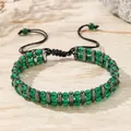 Pulsera de doble fila de piedras verdes y hematites con cordón negro trenzado ajustable - Zj17004 Verde Transparente