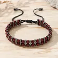 Pulsera trenzada de piedra natural de doble fila hecha a mano con hematita y cuentas - Zj17002 Rojo Rosado