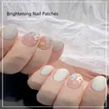 Short oval press-on nails featuring a mix of soft grey and colorful floral patterns. - Bs2176 / Press-on Nails#30 Pieces/Box