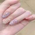 Elegant nude pink press-on nails with white star and glitter patterns in oval shape - BS2172 / Press-on Nails#30 Pieces/Box